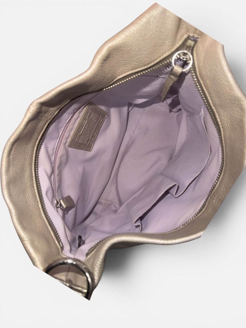 Coach Soho Duffle Convertible Bag F15064 Metallic Silver Pebbled Leather Hobo - Picture 8 of 9